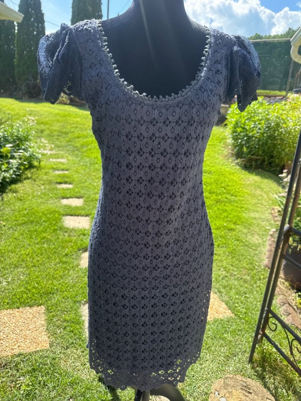 Yoana Baraschi Crochet Lace Mini Dress Navy Romantic Whimsigoth Coquette 6